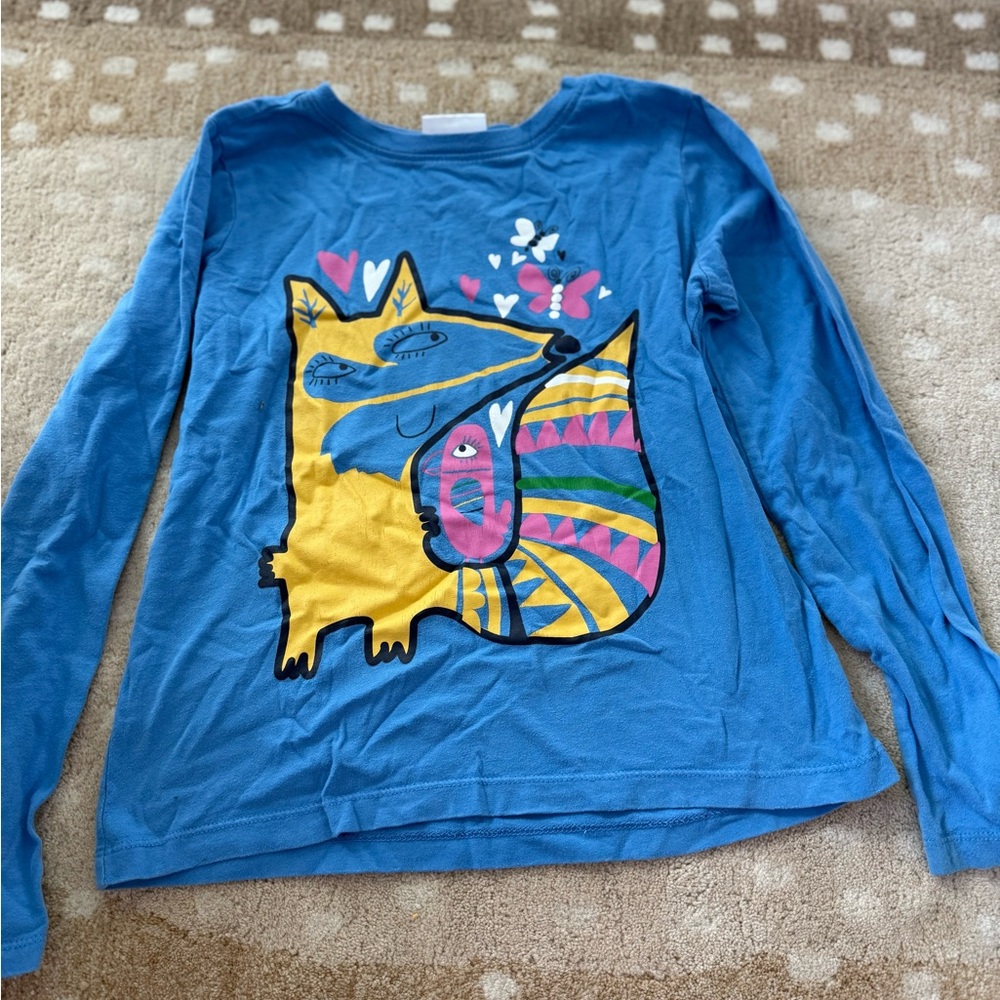 Hanna Andersson Blue Long Sleeve Tee with Colorful Fox Design